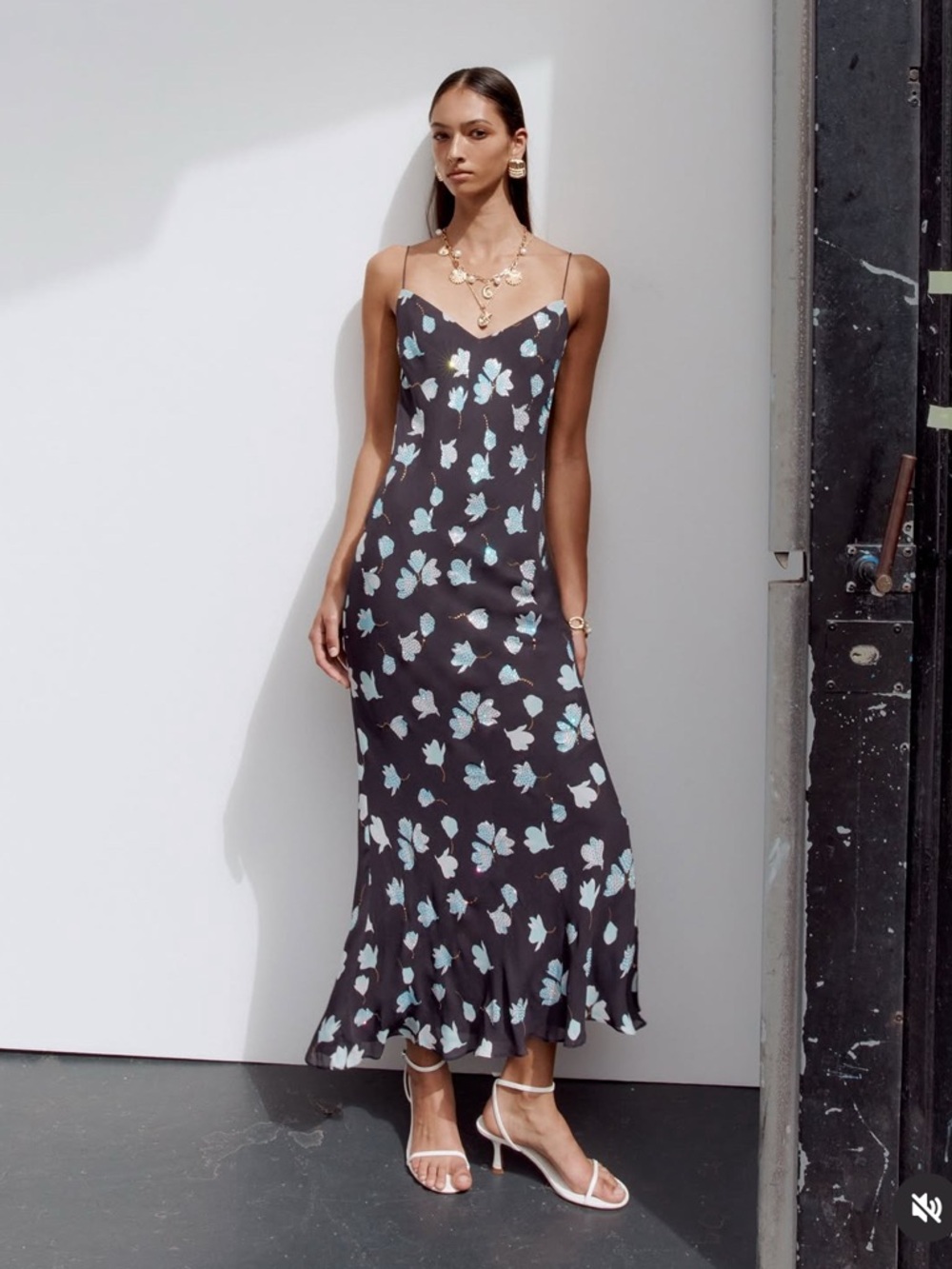 Self portrait NAVY FLORAL RHINESTONE MAXI DRESS